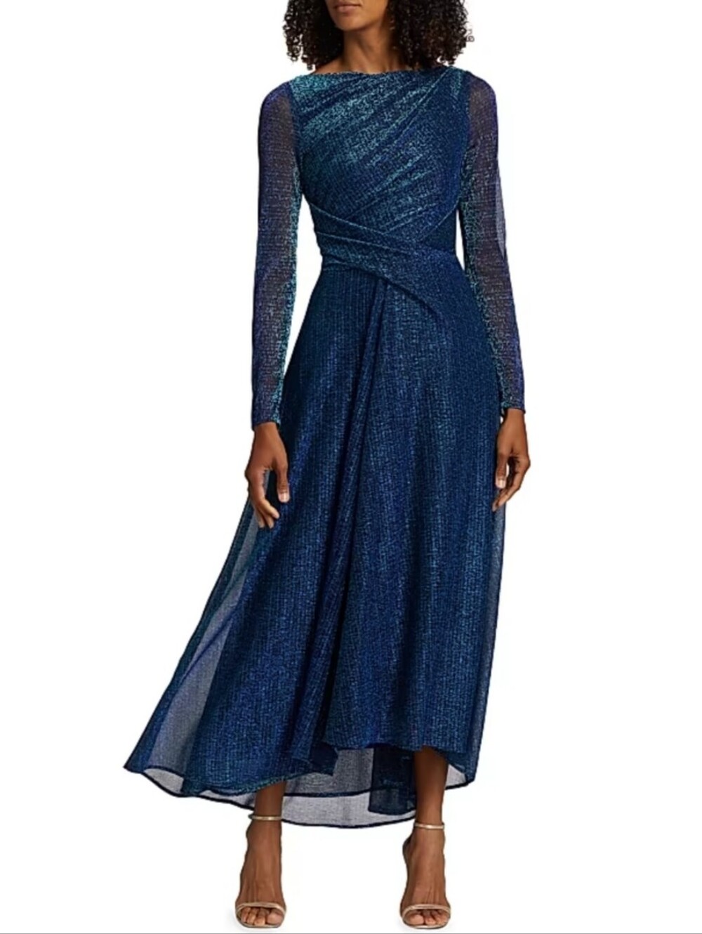 NWT Talbot Runhof Ross25 Metallic Midi Dress